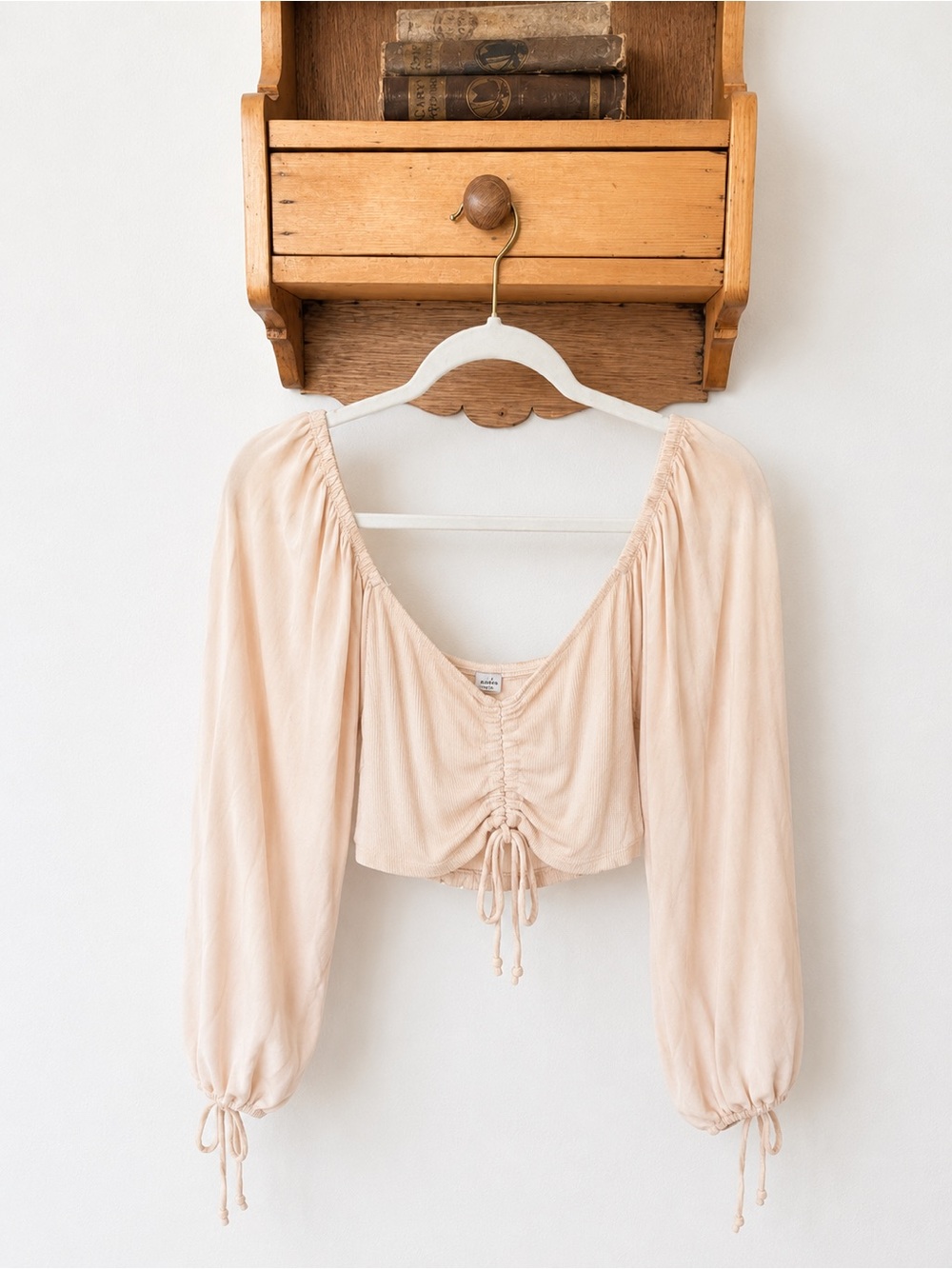 J for Justify Beige Ruched Peasant Crop Top